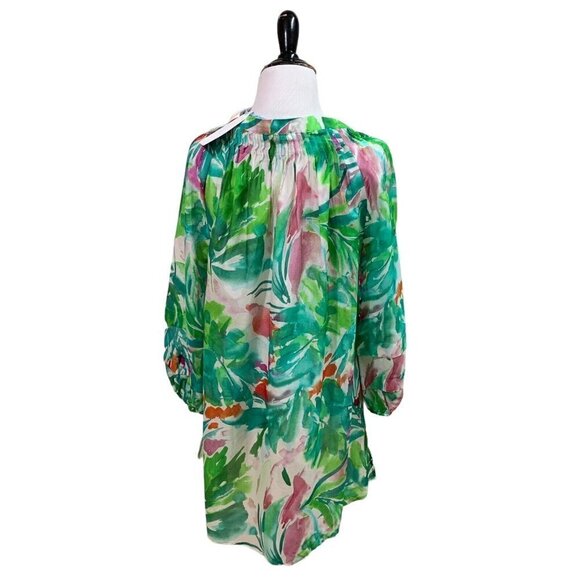 Blue Illusion Women's S Small 100% Silk Blouse Tropical Print NWT Lightweight - Picture 7 of 11